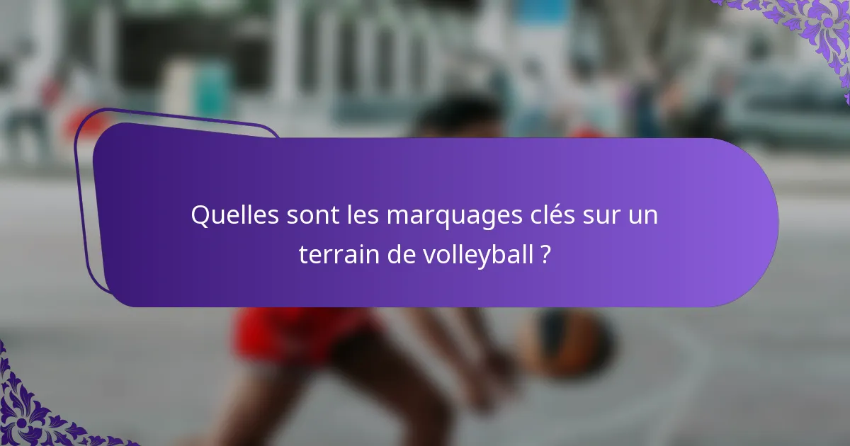Quelles sont les marquages clés sur un terrain de volleyball ?